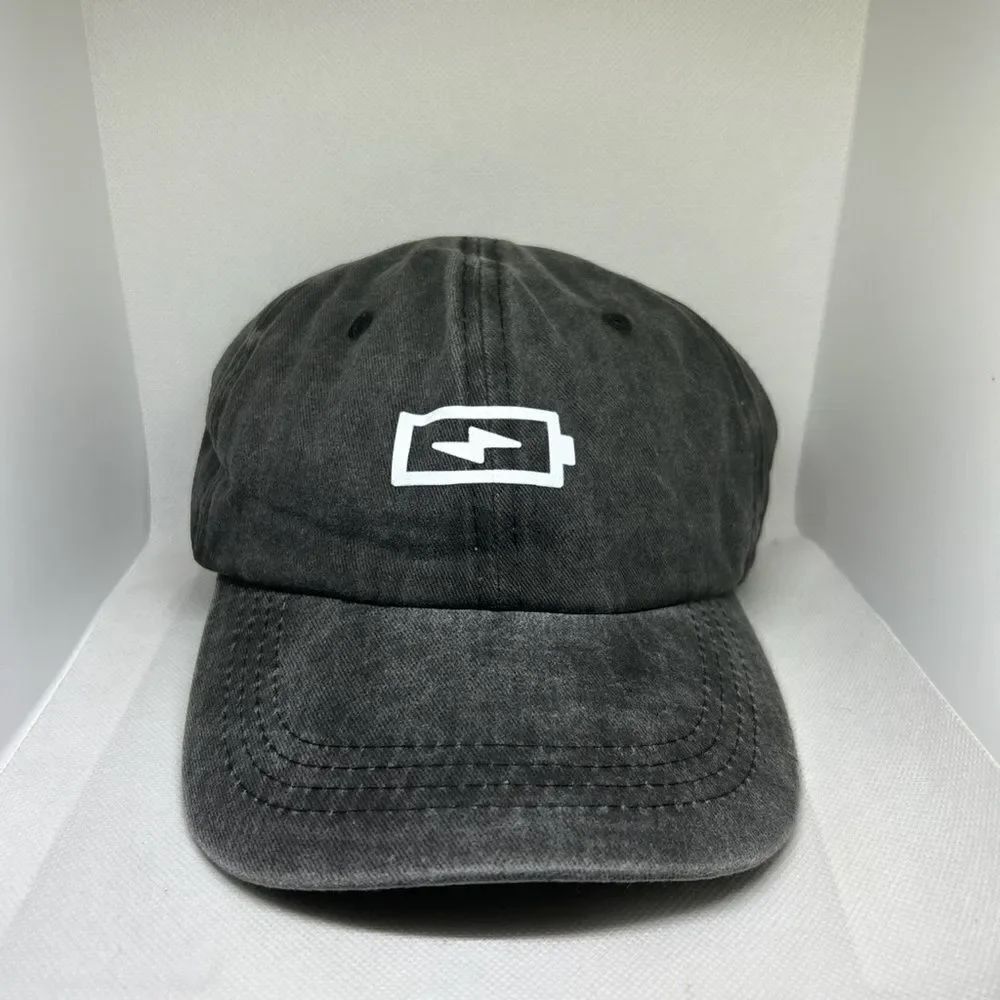 Low Battery Icon Hat – Vintage Black Dad Cap with Adjustable Strap